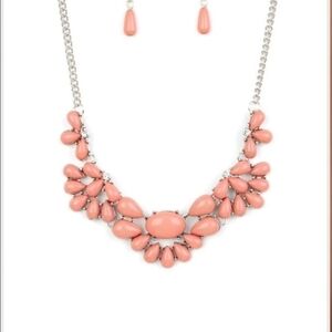 Paparazzi Coral Blossom Necklace Set Secret GARDENISTA Bead Silver Floral Jewels